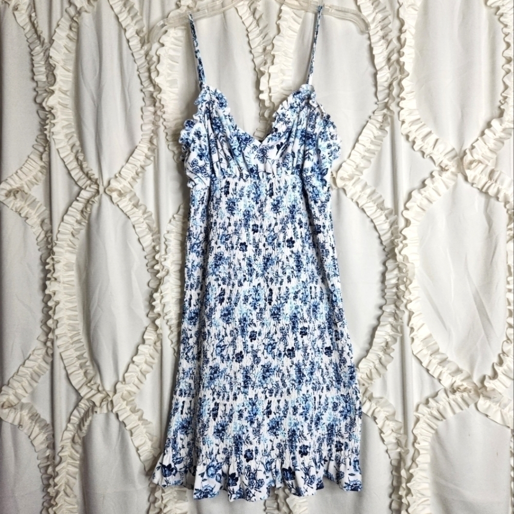 Revamped Blue Floral Bodycon Scrunch Dress Large